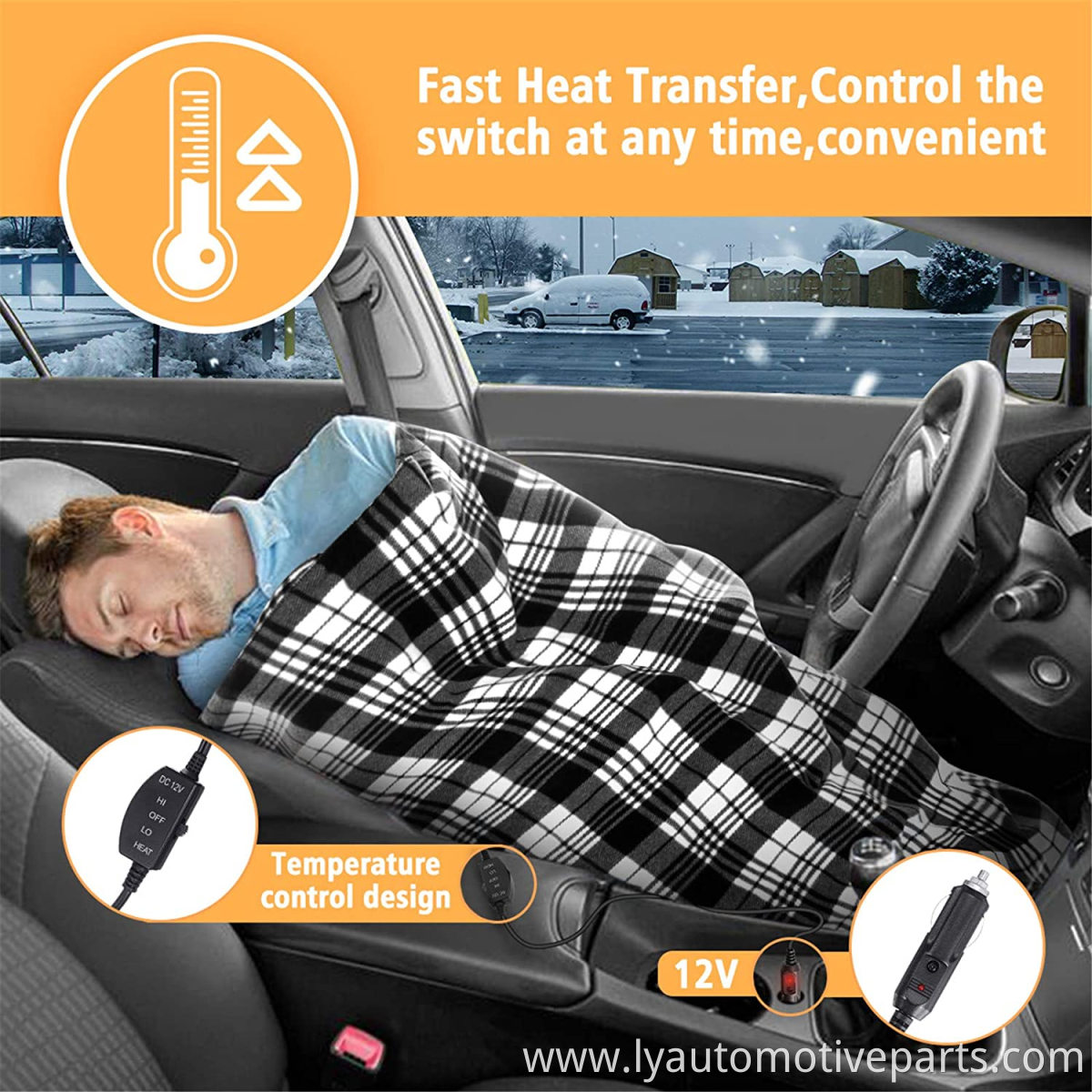 Electric Car Blanket- 12 Volt Heated Car Blanket with Temperature Controller Travel Electric Blanket for Cars and RVs